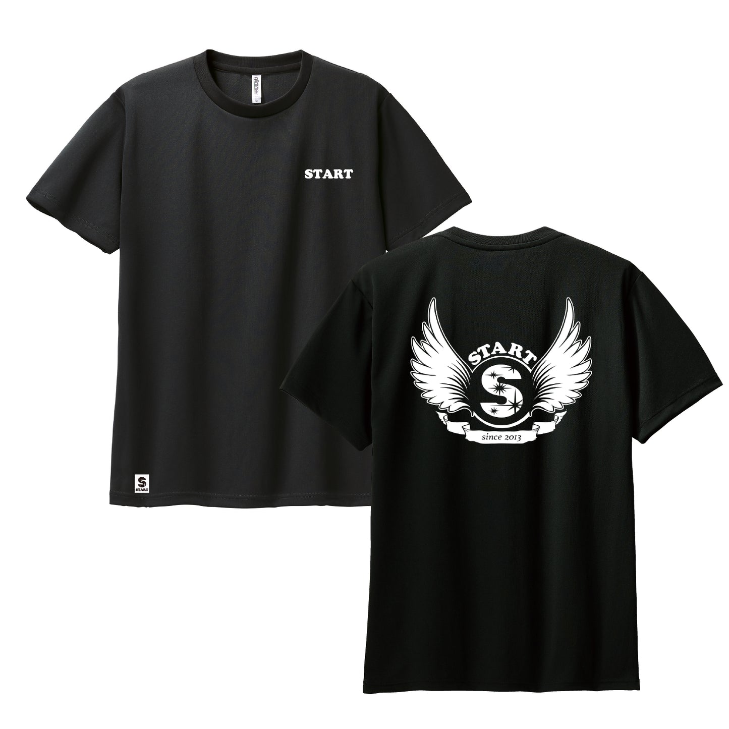 【残りわずか!サイズMのみ】羽根ロゴバックプリント半袖ドライTシャツ / ブラック