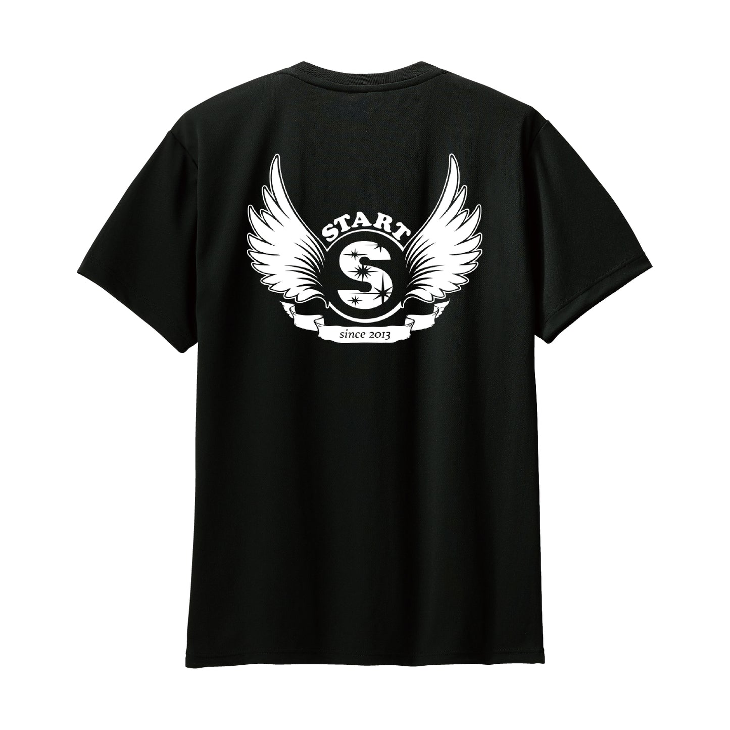 【残りわずか!サイズMのみ】羽根ロゴバックプリント半袖ドライTシャツ / ブラック