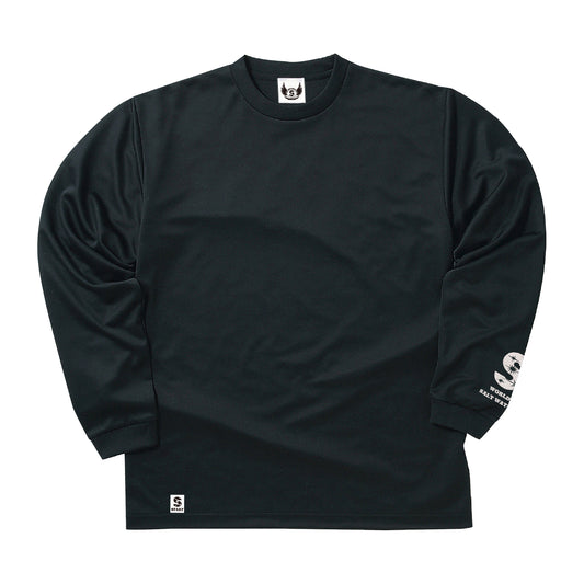 【残りわずか!サイズLのみ】羽根ロゴバックプリント長袖ドライTシャツ / ブラック