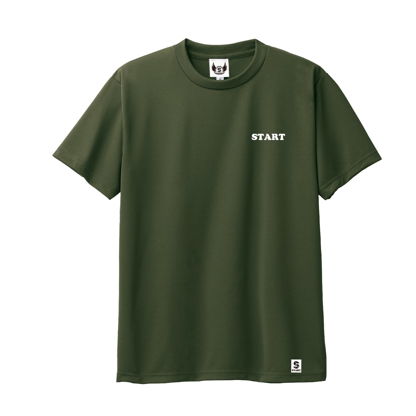 【残りわずか!サイズMのみ】羽根ロゴバックプリント半袖ドライTシャツ / アーミーグリーン