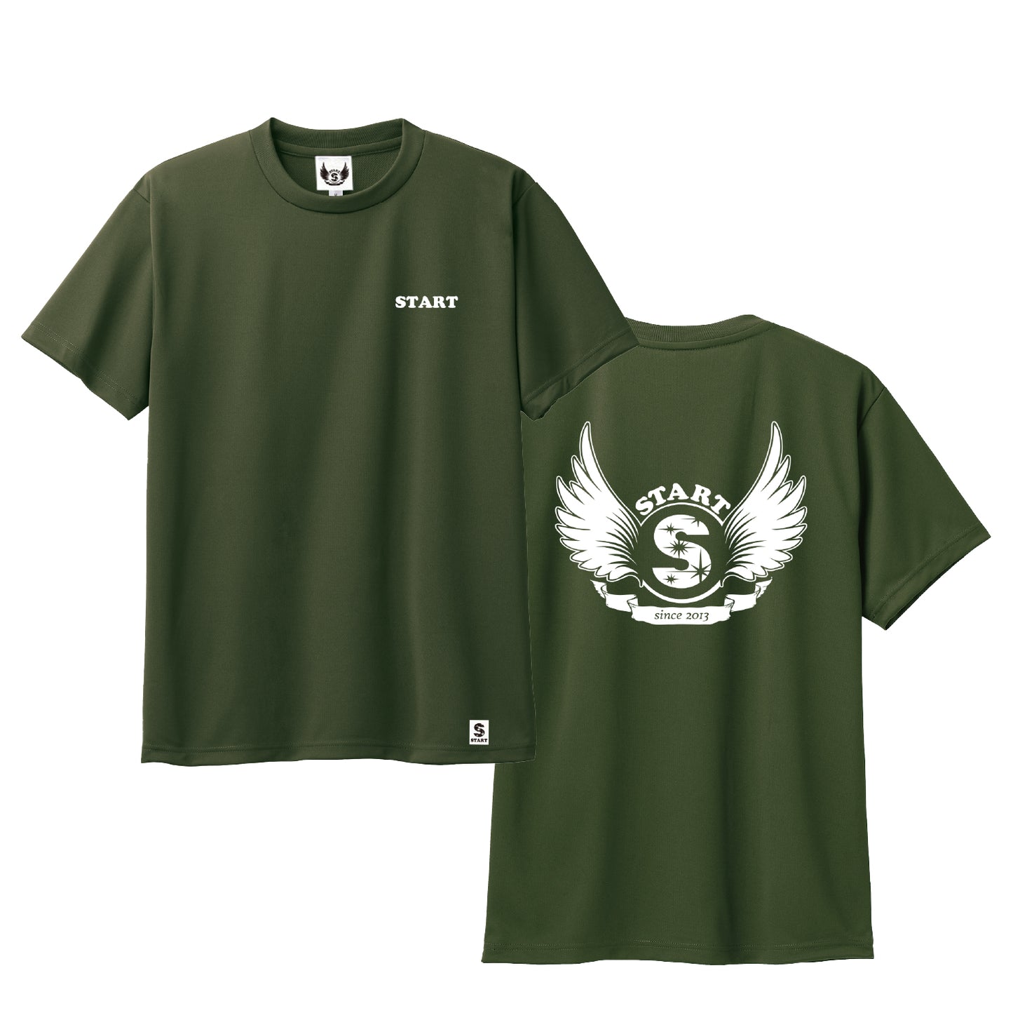 【残りわずか!サイズMのみ】羽根ロゴバックプリント半袖ドライTシャツ / アーミーグリーン