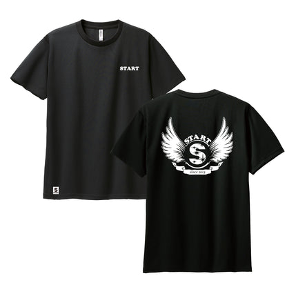 羽根ロゴバックプリント半袖ドライTシャツ / ブラック