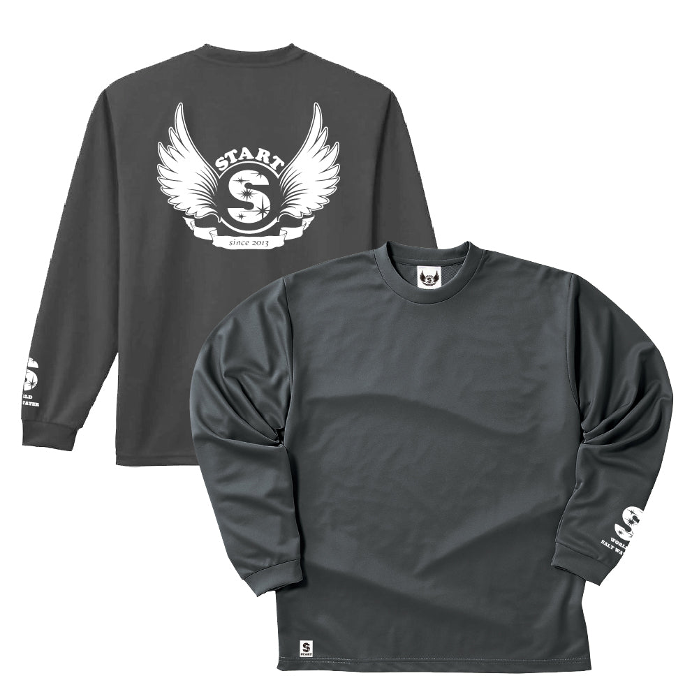 【9/30新発売！】羽根ロゴバックプリント長袖ドライTシャツ / ダークグレー