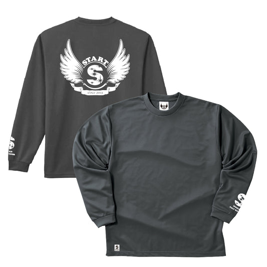 【9/30新発売！】羽根ロゴバックプリント長袖ドライTシャツ / ダークグレー