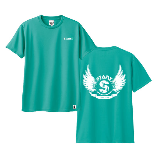 【5/9新発売！】羽根ロゴバックプリント半袖ドライTシャツ / ミントブルー