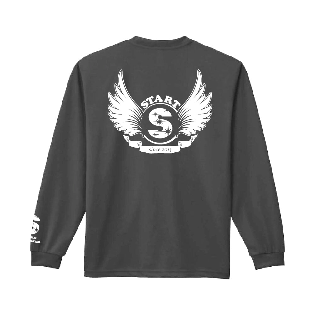 【9/30新発売！】羽根ロゴバックプリント長袖ドライTシャツ / ダークグレー