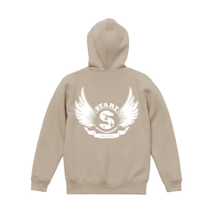 【ラスト1枚！サイズXL】羽根ロゴバックプリント プルオーバーパーカー(裏起毛) / サンドベージュ