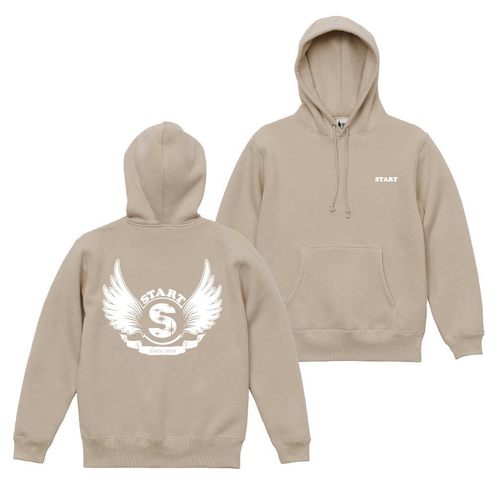 【ラスト1枚！サイズXL】羽根ロゴバックプリント プルオーバーパーカー(裏起毛) / サンドベージュ