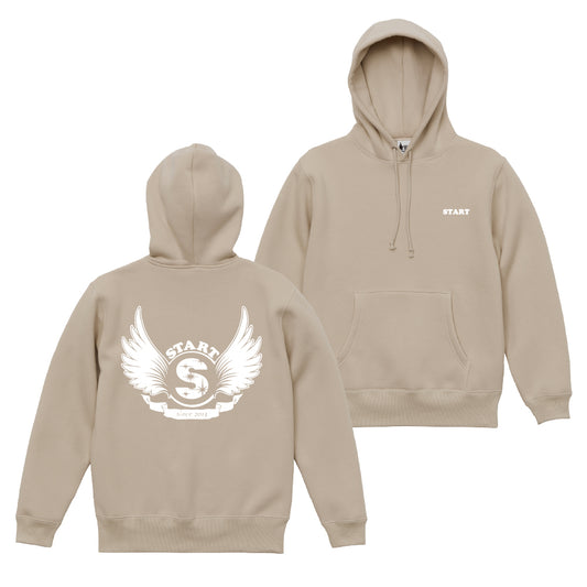 【ラスト1枚！サイズXL】羽根ロゴバックプリント プルオーバーパーカー(裏起毛) / サンドベージュ