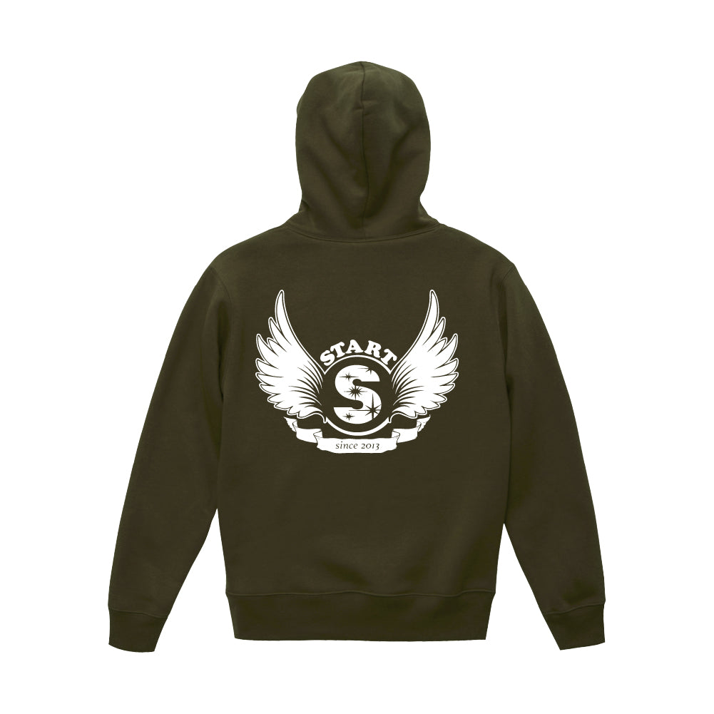 【11/1新入荷】羽根ロゴバックプリント プルオーバーパーカー(裏起毛) / オリーブ