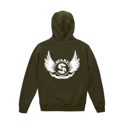 【11/1新入荷】羽根ロゴバックプリント プルオーバーパーカー(裏起毛) / オリーブ