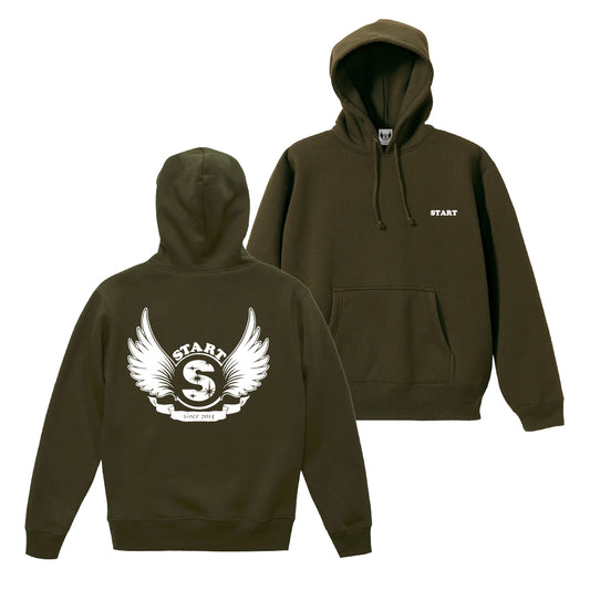 【11/1新入荷】羽根ロゴバックプリント プルオーバーパーカー(裏起毛) / オリーブ