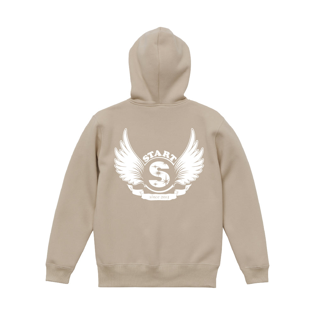 【残りわずか！サイズXL,XXLのみ】羽根ロゴ ジップパーカー(裏起毛) / サンドベージュ