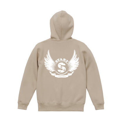 【残りわずか！サイズXL,XXLのみ】羽根ロゴ ジップパーカー(裏起毛) / サンドベージュ