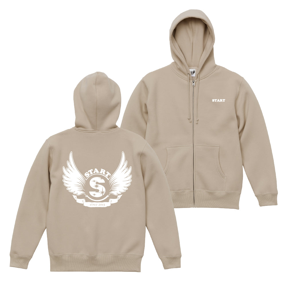 【残りわずか！サイズXL,XXLのみ】羽根ロゴ ジップパーカー(裏起毛) / サンドベージュ