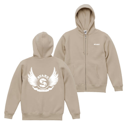 【残りわずか！サイズXL,XXLのみ】羽根ロゴ ジップパーカー(裏起毛) / サンドベージュ