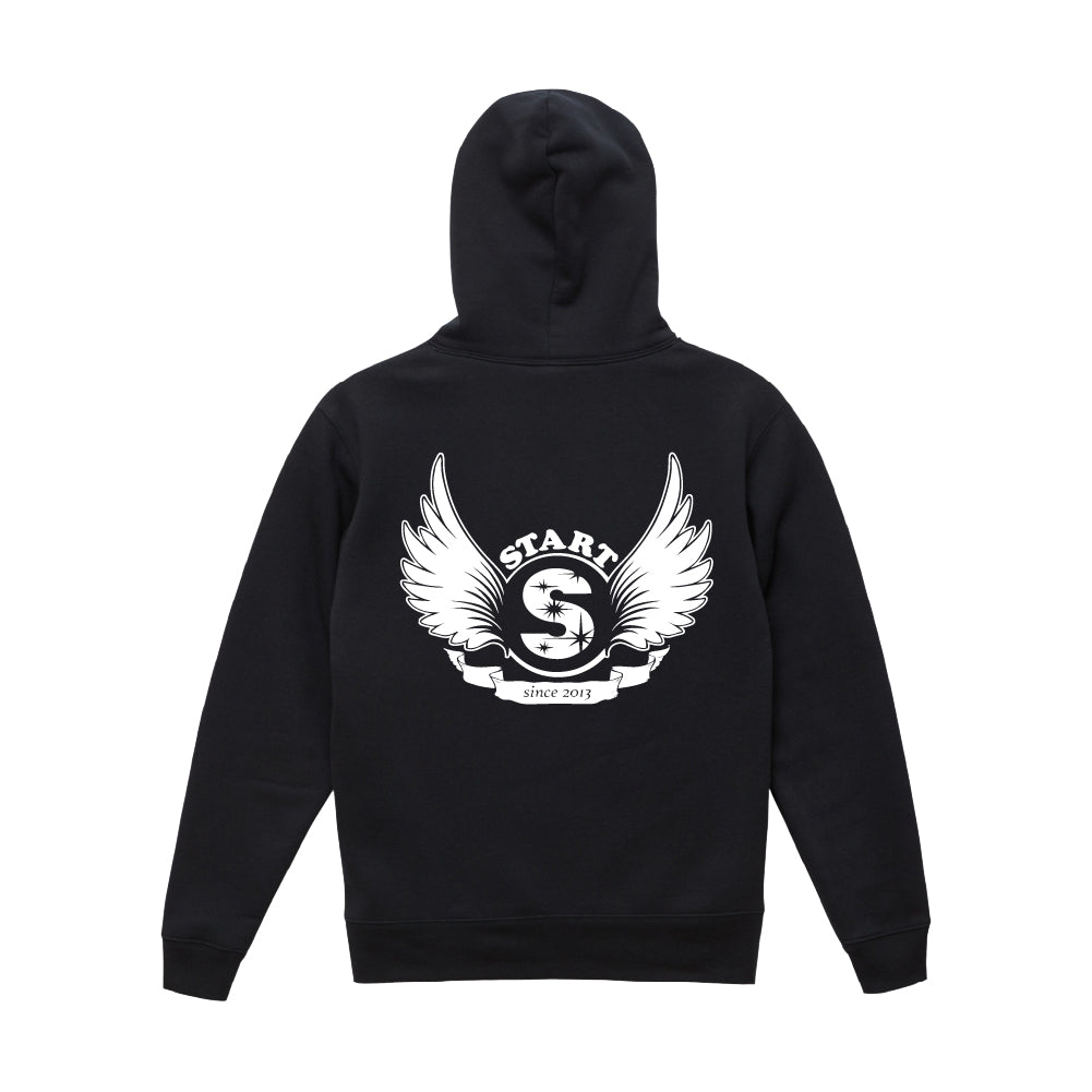 【ラスト1枚！サイズM】羽根ロゴ ジップパーカー(裏起毛) / 黒