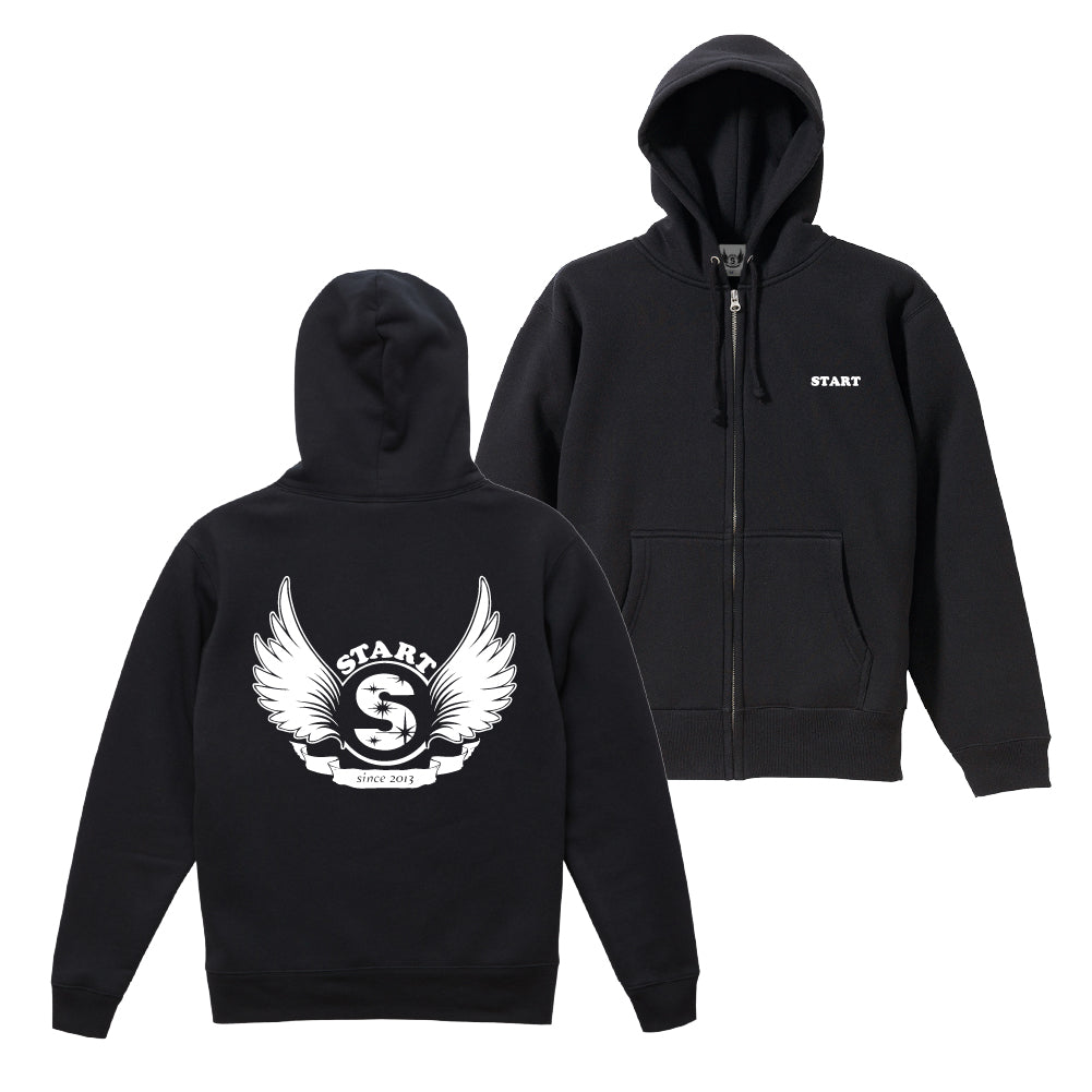 【ラスト1枚！サイズM】羽根ロゴ ジップパーカー(裏起毛) / 黒