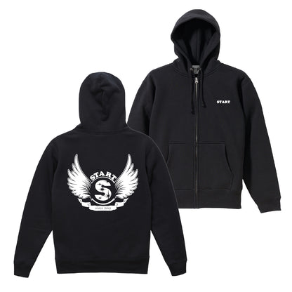 【ラスト1枚！サイズM】羽根ロゴ ジップパーカー(裏起毛) / 黒