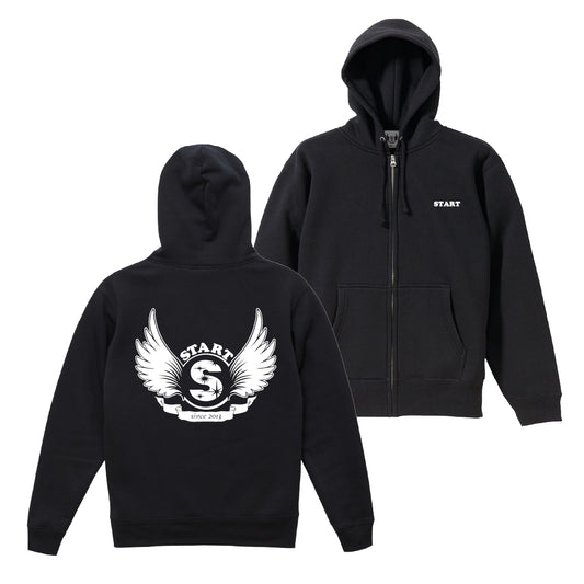 【ラスト1枚！サイズM】羽根ロゴ ジップパーカー(裏起毛) / 黒