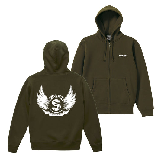 【11/1新入荷】羽根ロゴ ジップパーカー(裏起毛) / オリーブ