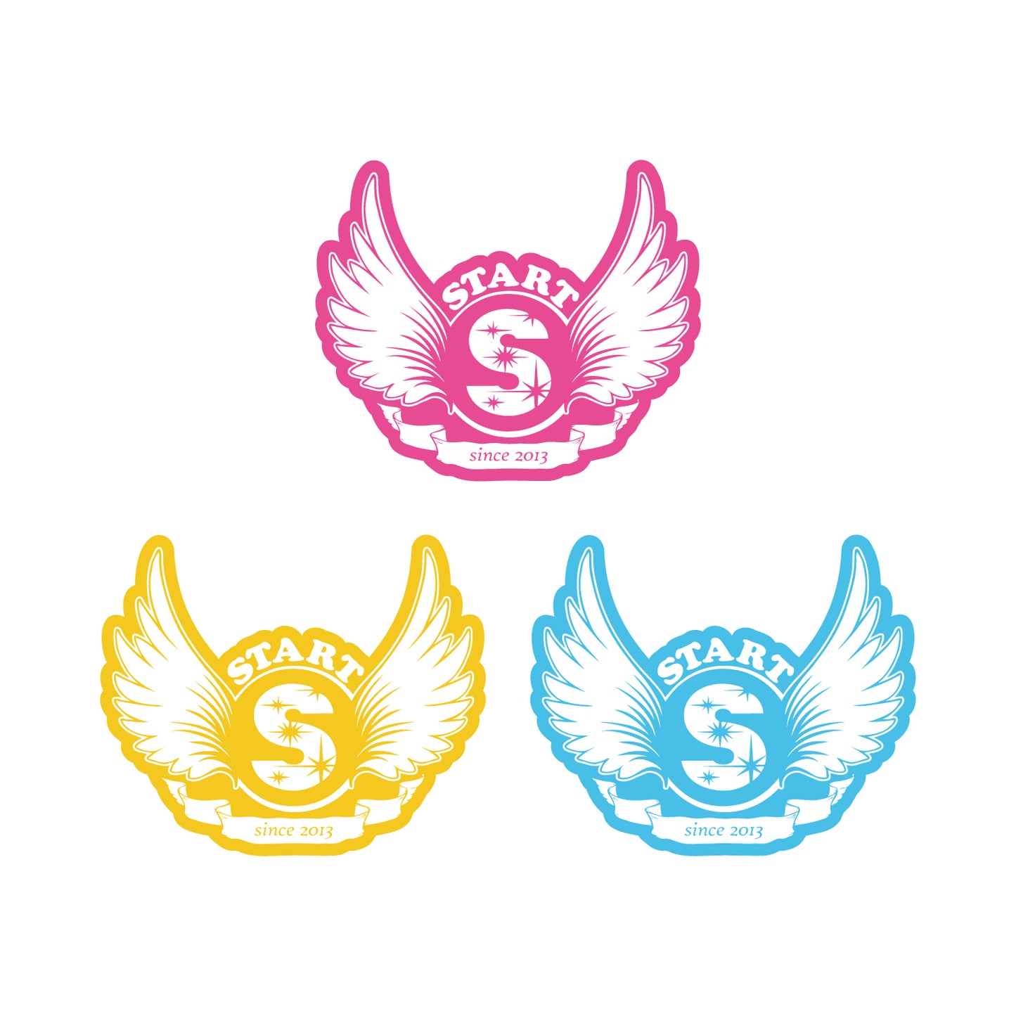 【11/1新入荷】【ミニ】START羽根ロゴステッカーSS 3色セット ピンク・イエロー・ライトブルー